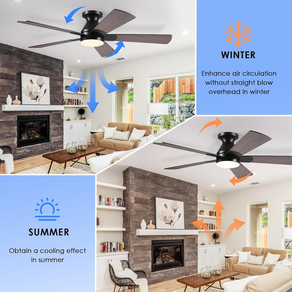 Flush Mount Ceiling Fan with Lights - 52Ó Indoor/Outdoor Ceiling Fan Light with Remote/APP, Low Profile Modern Fan Light with 6 Speeds, Dimming, for Living Room, Brown A101-B0F2F9BZ8W