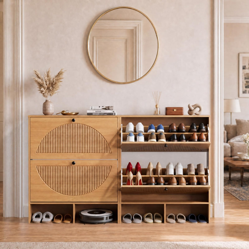 Shoe Cabinet with 2 Flip Drawers, Narrow Shoe Storage Cabinet
