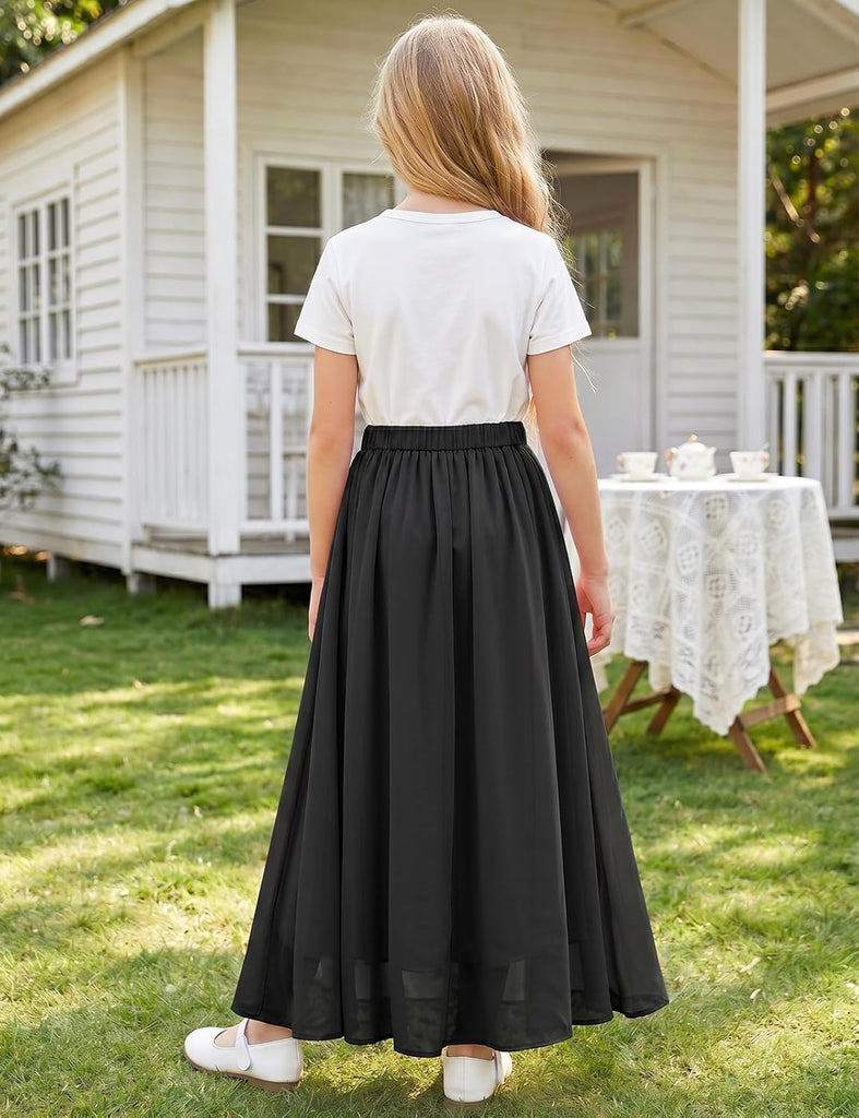 Noomlfish Kids Chiffon Pleated Long Skirts Boho Maxi Party Flower Girl Dress