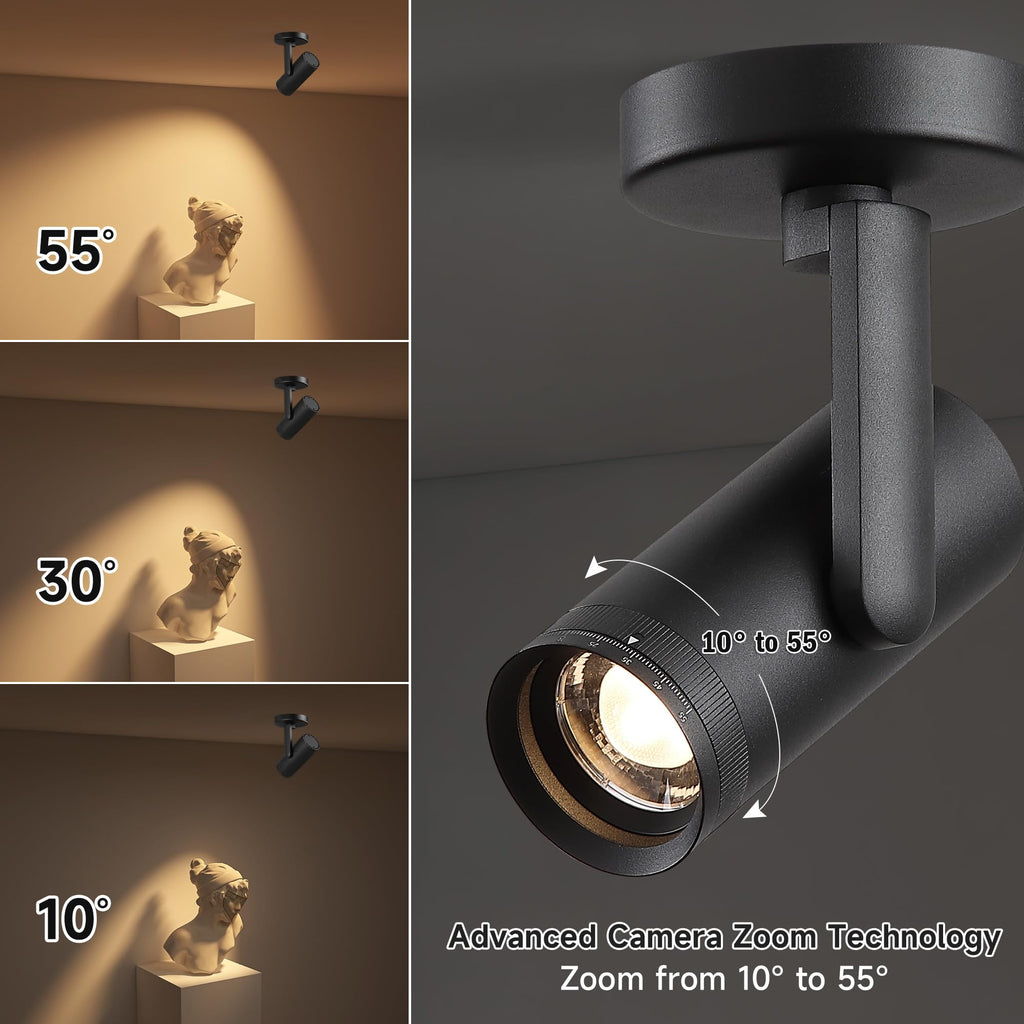 12W LED Dimmable Zoomable Ceiling Spotlight Indoor - Adjustable Beam Angle 10-55° Surface Mount Wired Accent Spot