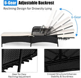 Wicker Chaise Lounge Outdoor, Patio Rattan Reclining Chaise with 6-Gear Adjustable Backrest