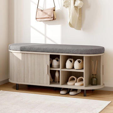 43" Shoe Bench with Storage, Fluted Shoe Storage Bench, White