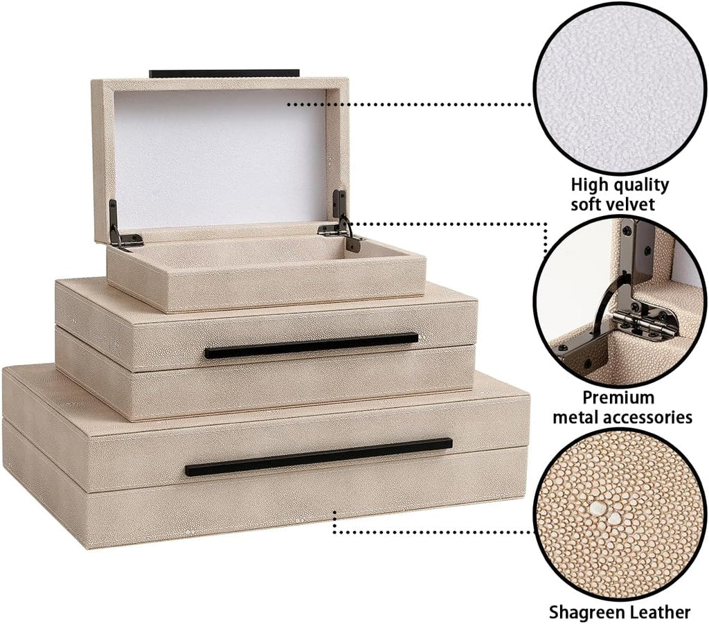 Decorative Boxes with Lids Faux Leather Decorative Box, Large Modern Decorative Boxes with Lids Decor - Set of 3
