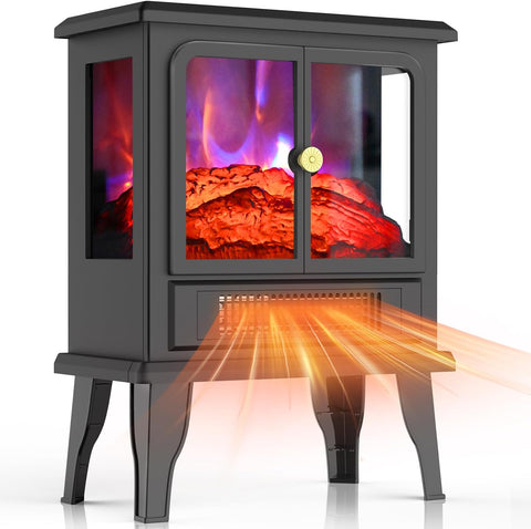 Freestanding Electric Fireplace Stove Heater for Indoor Use, 1500W Space Heater with Realistic Flame Effect and Adjustable Heat