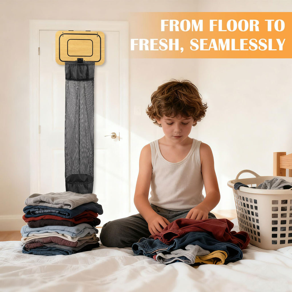 Wooden Basketball Laundry Hamper with Drawstring for Kids Room