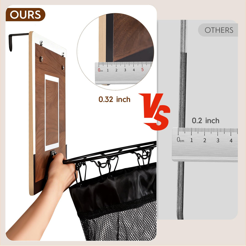 Over the Door Basketball Hamper,Wooden Hanging Basketball Hoop Laundry Basket with Zipper,3 Balls and Pump for Kids