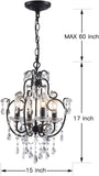 4-Lights Crystal Chandelier with K9 Crystals, Black Farmhouse Style Pendant Light Fixture, H17 x D12, Chain Adjustable A109-B08N4NDY5X