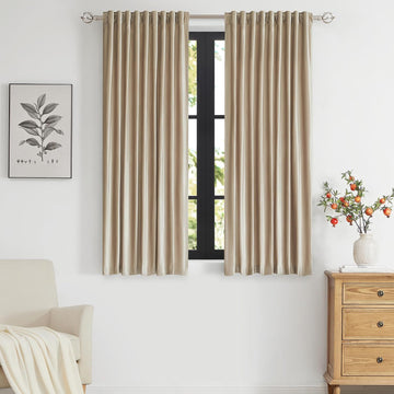 Champagne Velvet Curtains 84 inch Long,Set of 2 Panels Blackout Rod Pocket Back Tab Window Treatment Room Darkening