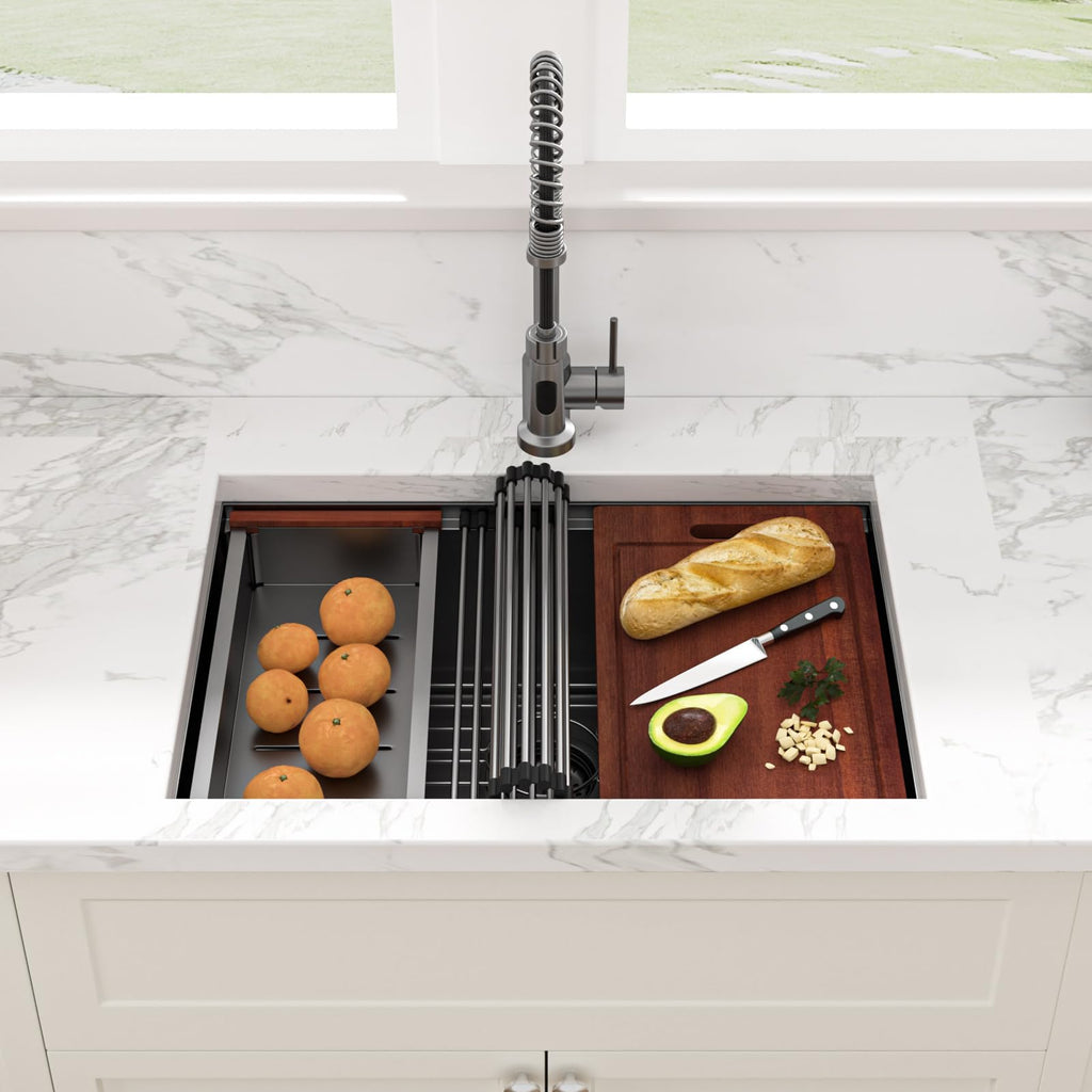 27 Undermount Kitchen Sink Black Stainless Steel 27x19 Workstataion