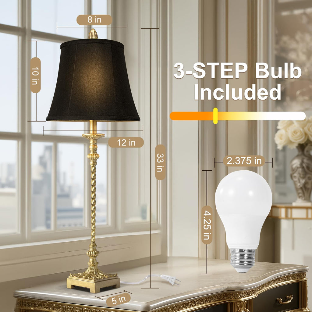 33'' Vintage Table Lamp Set of 2 Bedroom Dinning, Gold Leaf