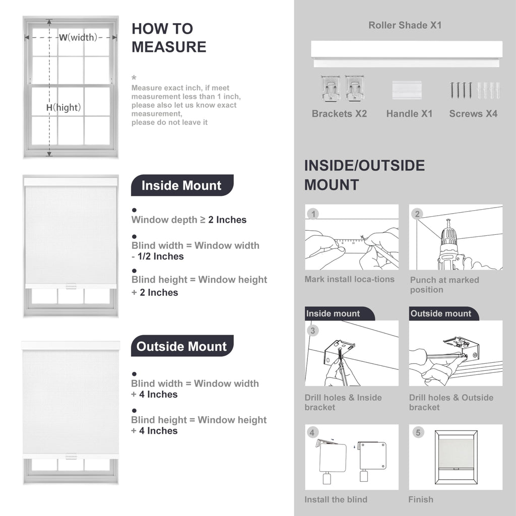 Blackout Roller Shades for Indoor Windows, Grey