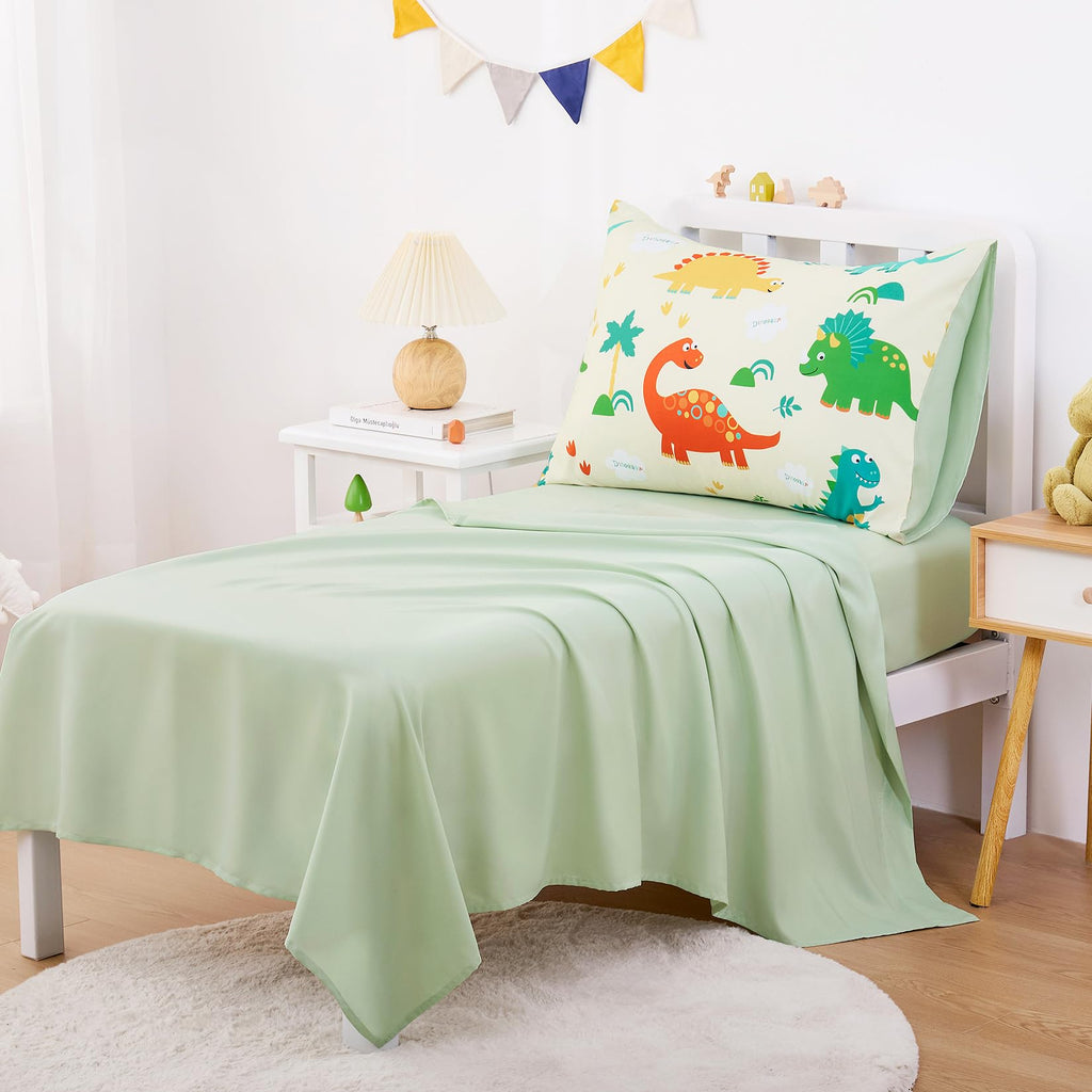 Toddler Bedding Set for Boys, Dinosaur, Cream Green