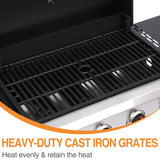 3-Burner Propane Gas Grill, 30,000 BTU Outdoor BBQ Grill with Cast Iron Grates, Stainless Steel Griddle Pan and Wheels