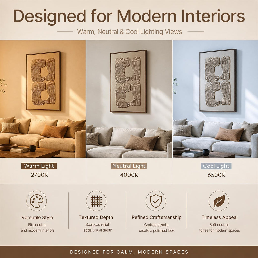 3D Textured Abstract Wall Art, 24 x 36 in, Warm Neutral