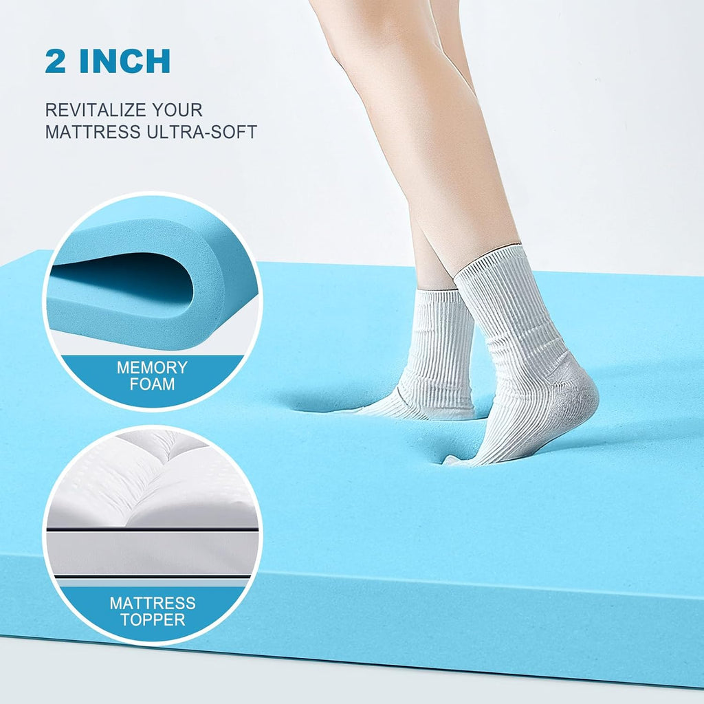 Full Size Dual Layer 4 Inch Memory Foam Mattress Topper, 2 Inch Gel Memory Foam and 2 Inch Cooling Pillow Top
