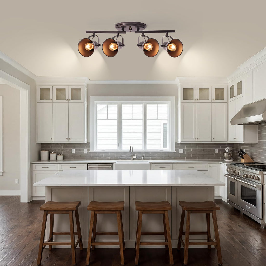 Brown Track Lighting Fixtures Ceiling, Directional Ceiling Spotlight with 4 Rotatable Heads, Modern