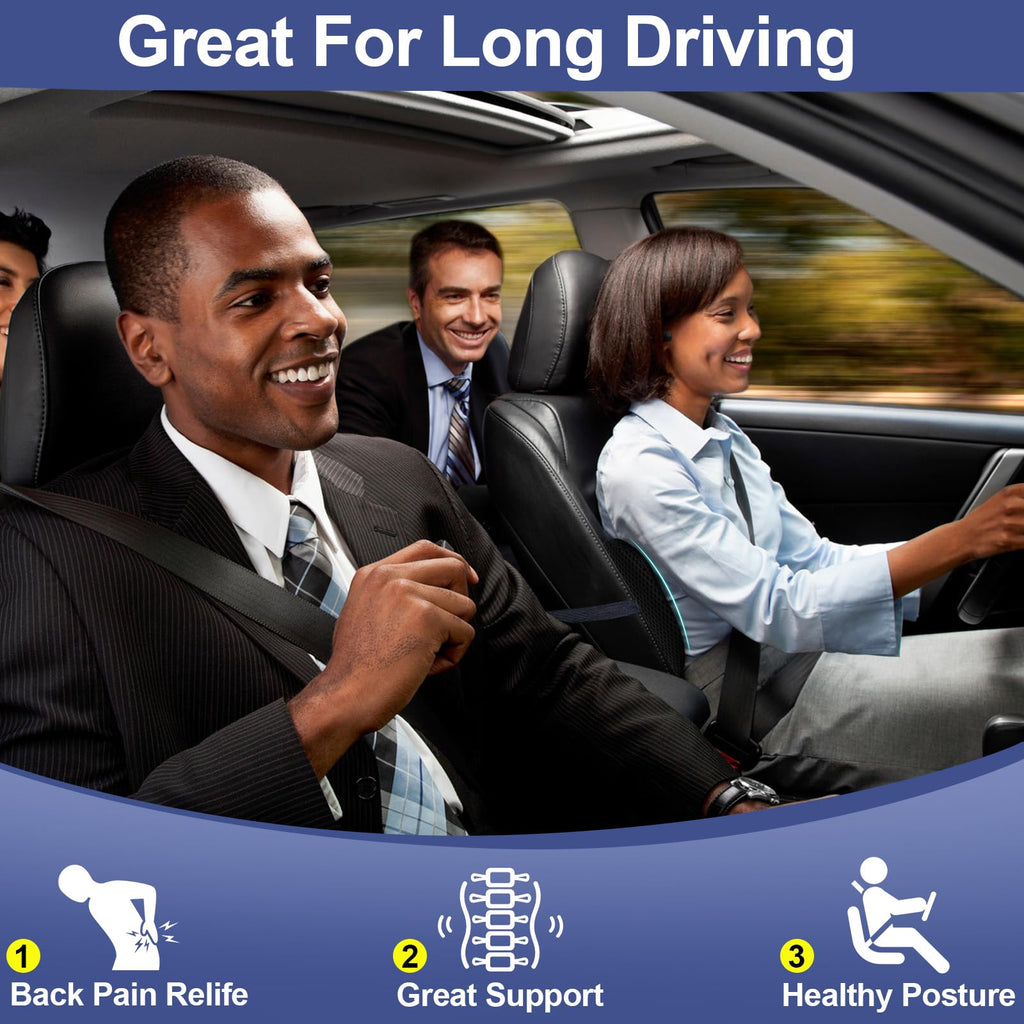 Lumbar Support Pillow for Car, Memory Foam Car Seat Back Support Pillow for Driving, Back Cushion with Strap for Pain