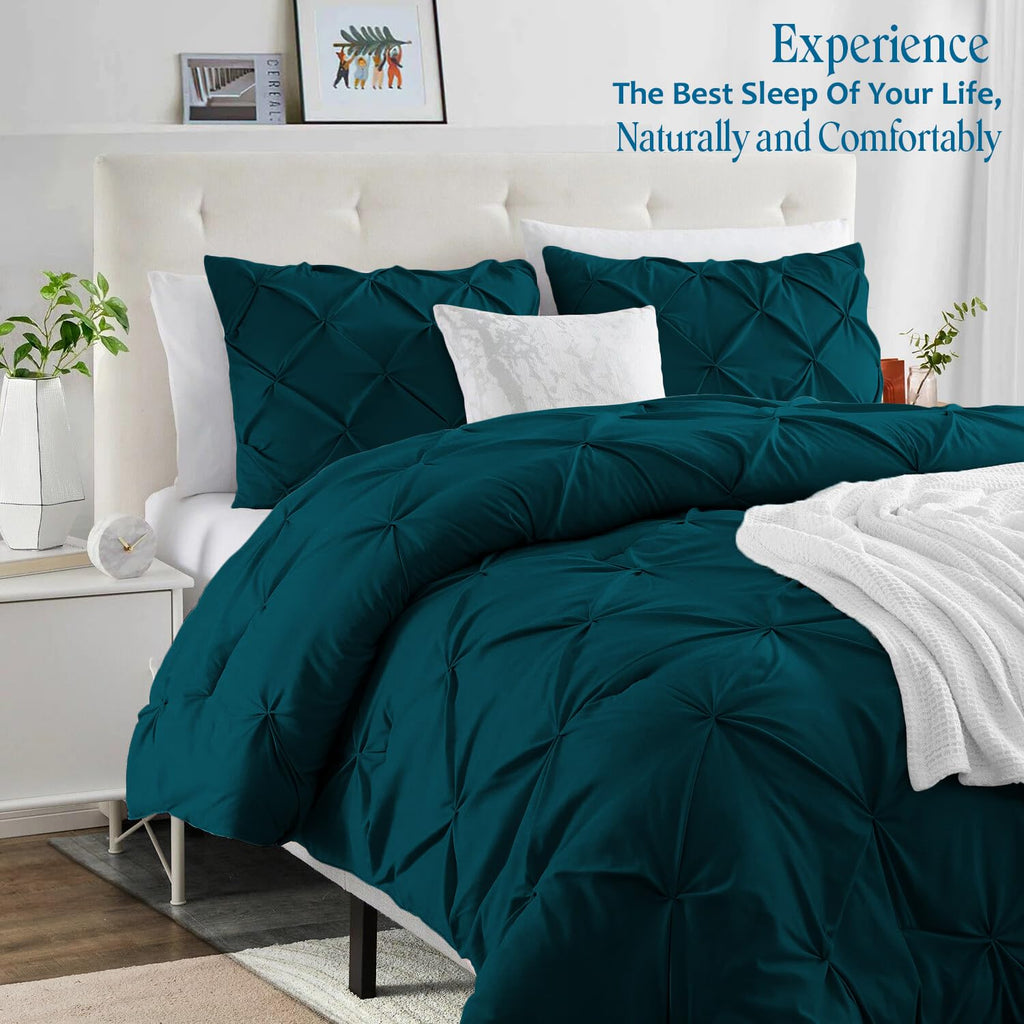 Pinch Pleated Duvet Set, 500-Thread Count 100% Egyptian Cotton Pin Tuck Pinch Pleated 3pc Duvet Cover Set, Zipper