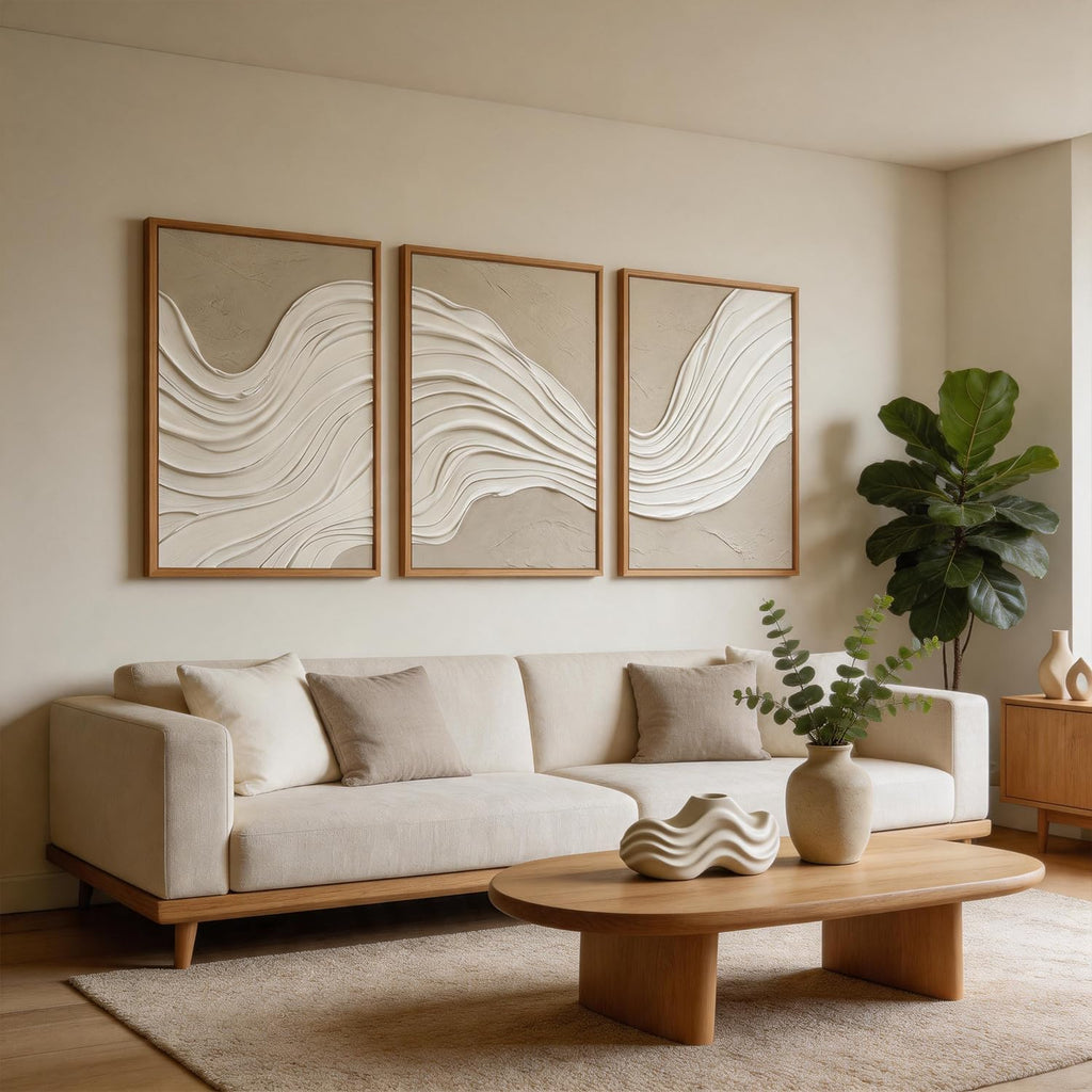 3D Large Abstract Wave Wall Art, Neutral Earth Tone Relief Wall Decor