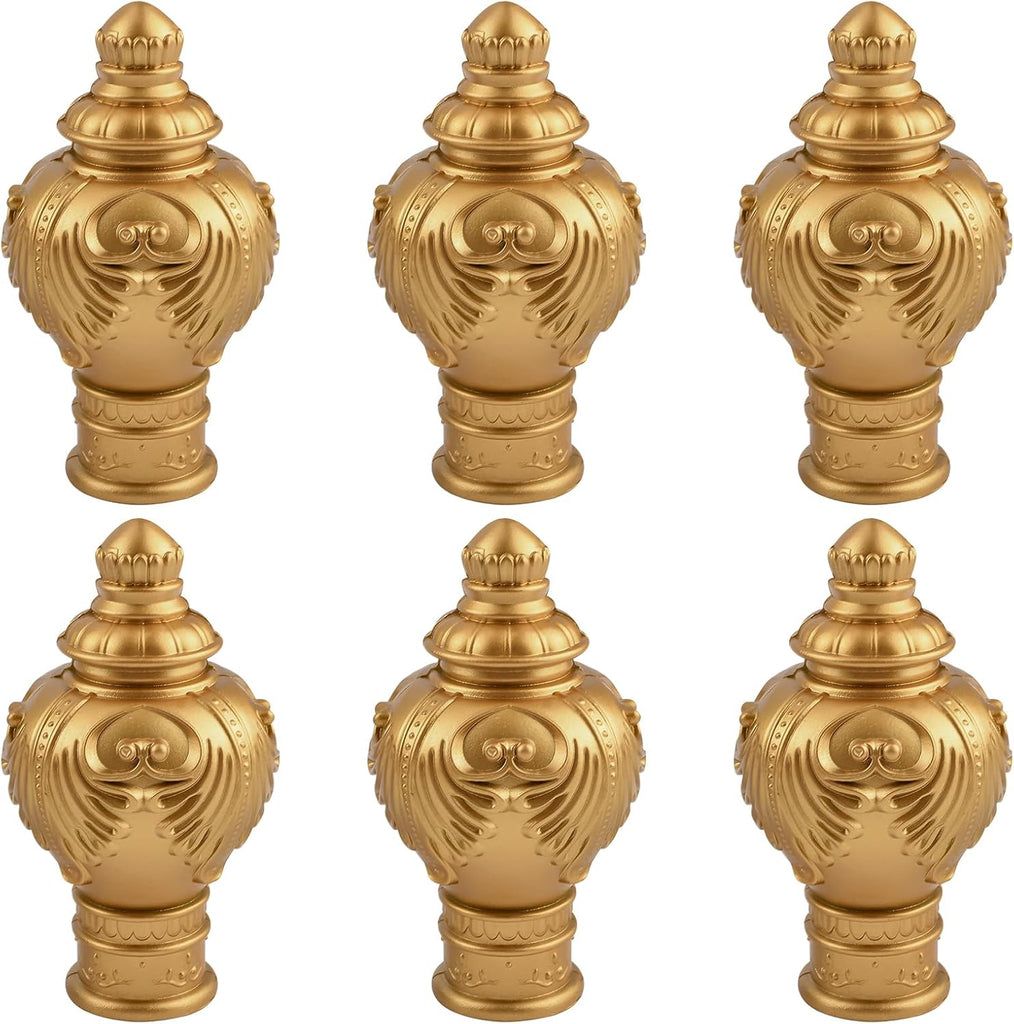 6Pcs Gold Curtain Finials Light Weight Plastic Drapery Rail Pole Head Cap Decorative Window Treatment Finials Ends