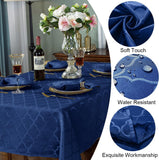Jacquard Rectangle Tablecloth 60" x 102", Navy Blue Wrinkle Free Spillproof Water Resistant Damask P