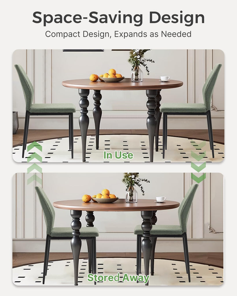Dining Chairs Set of 4, Upholstered Wooden Dining Room Chairs, Mid Century Modern Fabric Kitchen Chair with Metal