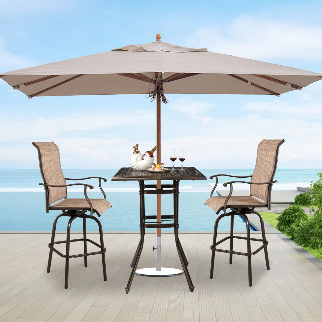 Cast Aluminum Patio Bar Table, 42" Height High Top Outdoor Bar Table with Umbrella Hole, Pub Height Bistro Square