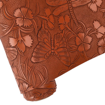 Vintage Floral Pattern Embossed PU Leather Sheet 54×11.9 Inch Textured Solid Color Butterflies Fabric Sheets for DIY