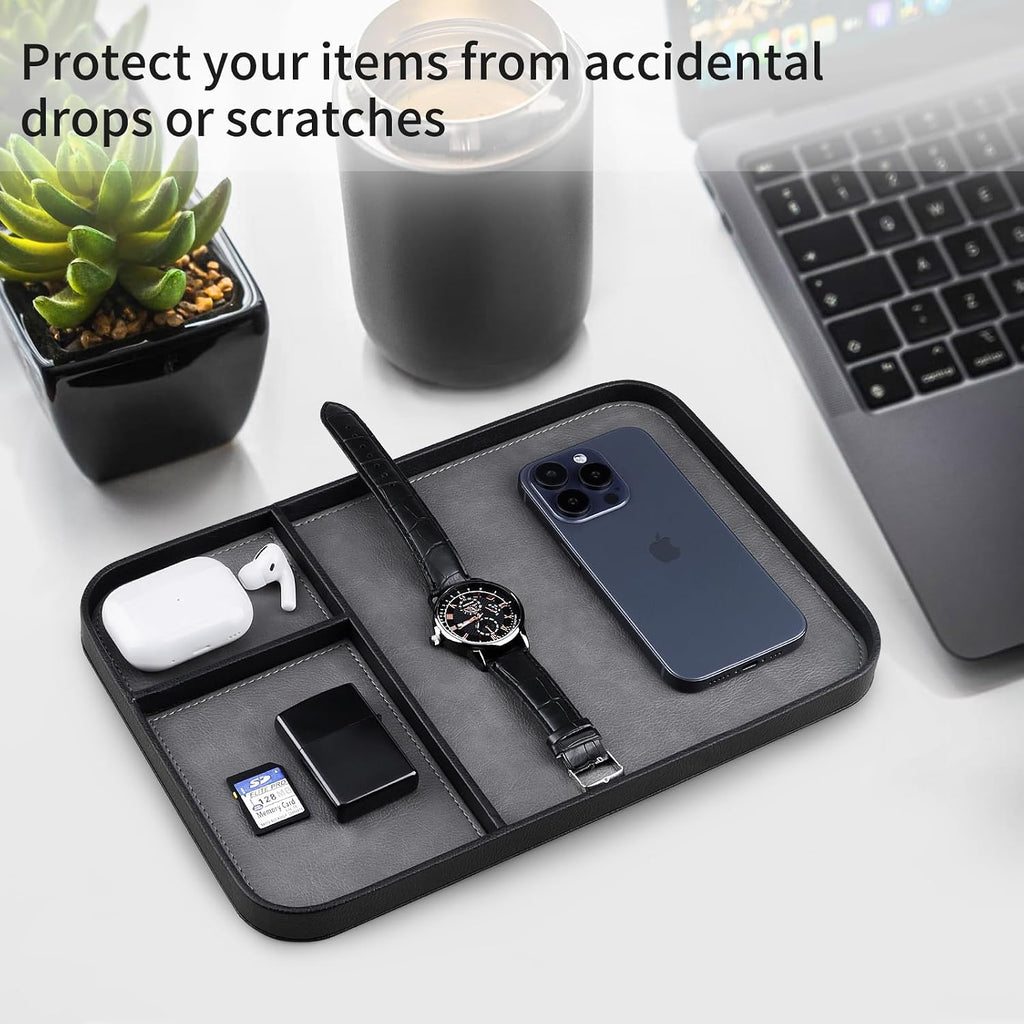 Leather Tray, Stylish and Organized Multifunctional Tray, for Table Entryway, Premium PU Leather, Catchall Tray