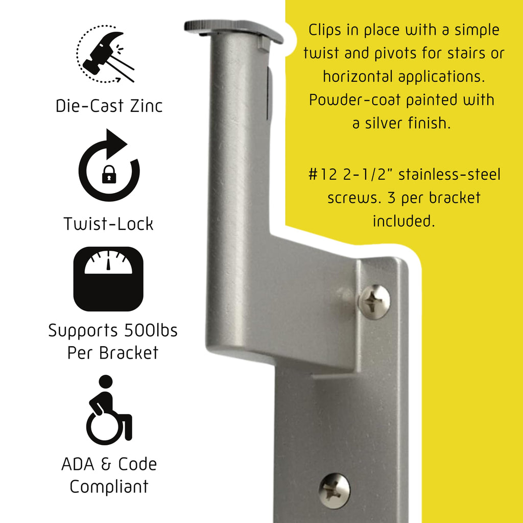 ADA Handrail Kit, 16 ft Stair Handrail, Silver