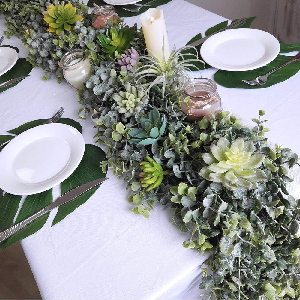 5.9' Long Faux Silver Dollar Eucalyptus Leaves Greenery Artificial Garland in Grey Green for Wedding Arch Swag