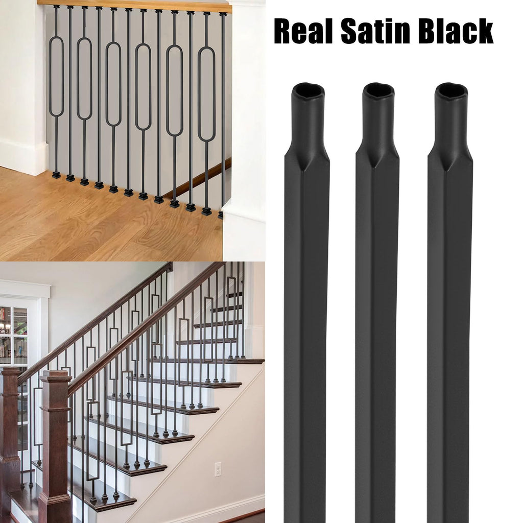 50 Pack 44'' Wrought Iron Baluster, Hollow Straight Bar Metal Baluster for Decks, Iron Balusters for Staircase