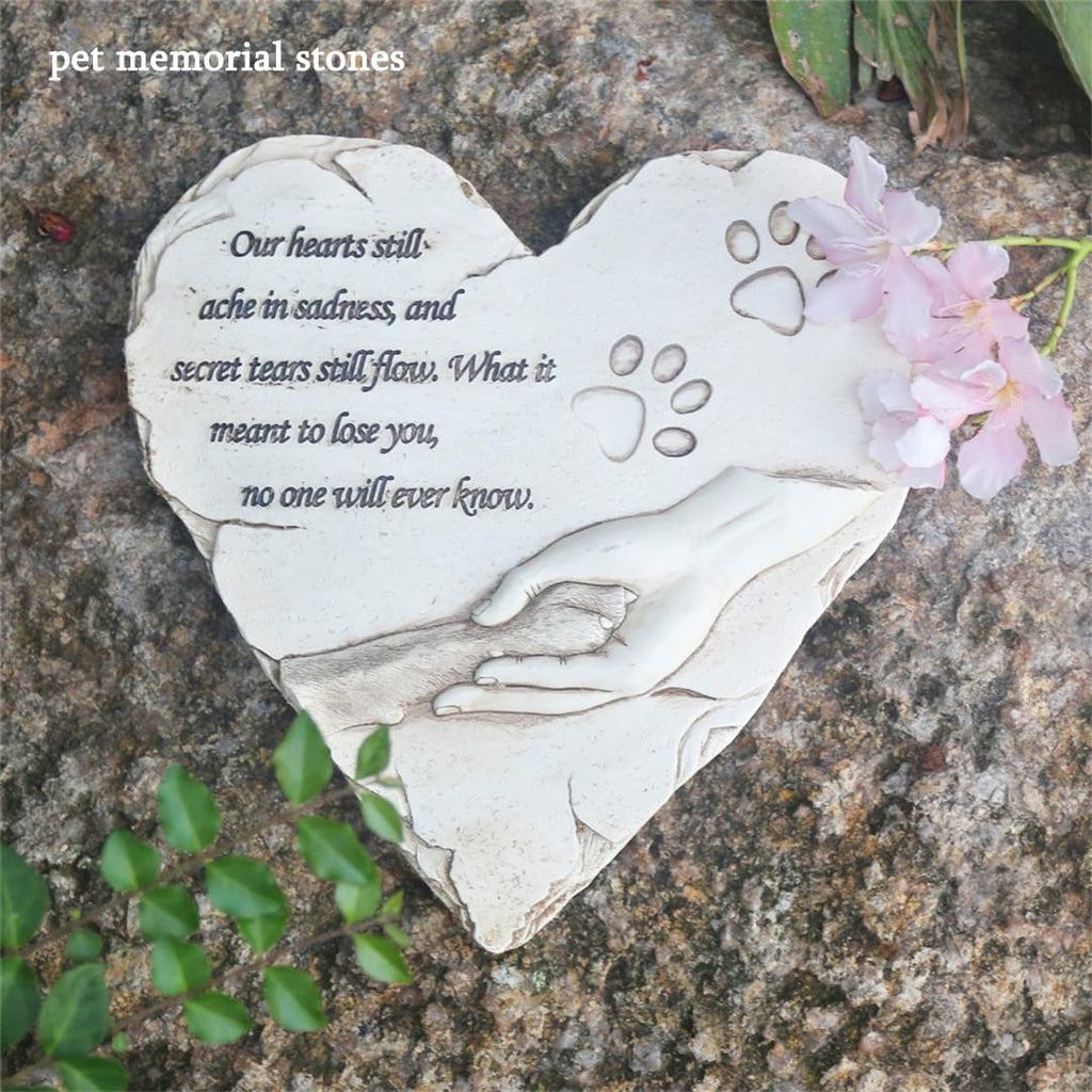 Heart Shaped Pet Dog Memorial Stones Grave Markers, Pet Dog Headstones Memorial Plaques for Garden Backyard Patio or