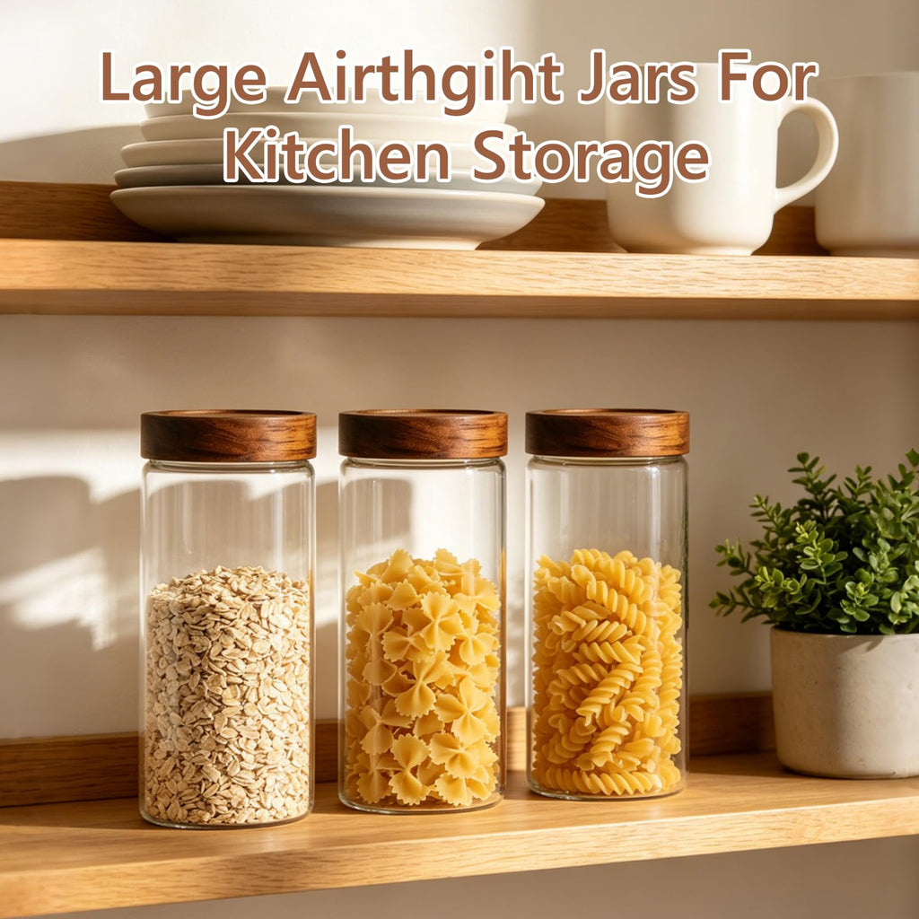 46 fl.oz Glass Jars with Airtight Lids, Food Storage Jars 3Pcs