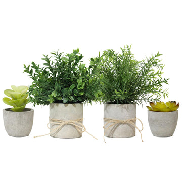4 Pack Small Fake Plants in Pulp Pot Decor