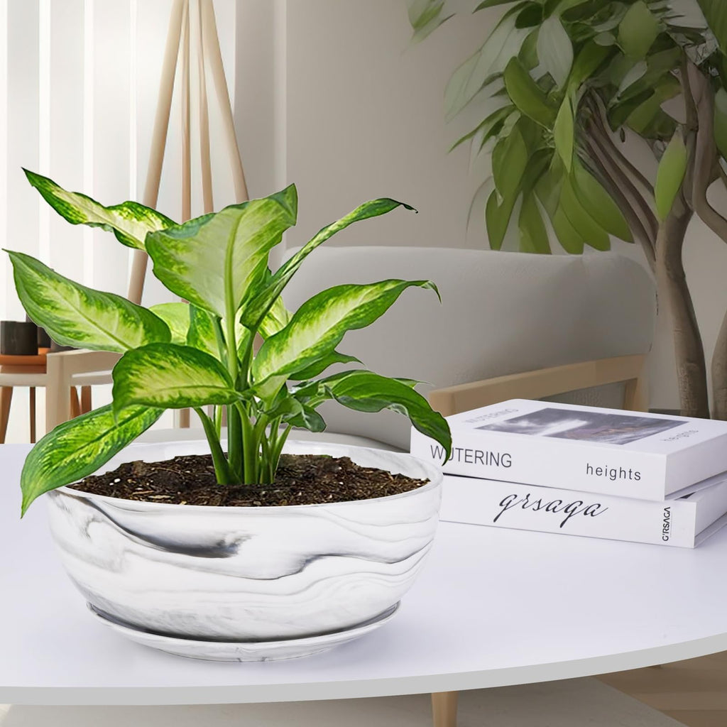 10Inch Large Planter Marble Pattern Ceramic Succulent Planter Big Plant Pot Succulents Container Flower Pot Indoor