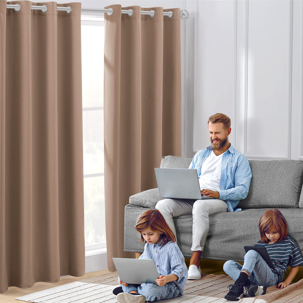 Blackout Curtains 52 X 84 Inch Long 2 Panels Set Cappuccino Room Darkening Curtains/Drapes, Thermal Grommet Taupe