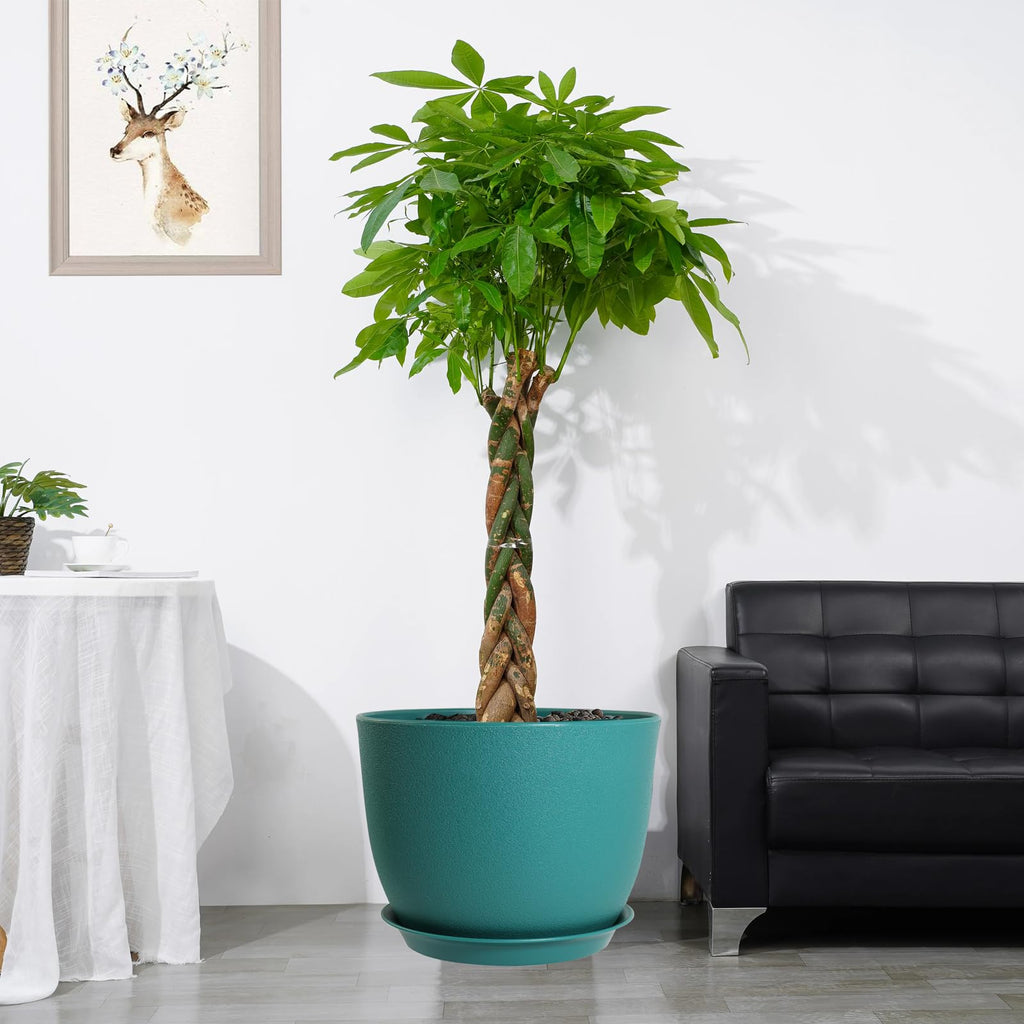 12inch Large Plant Pot, Modern Plastic Planter with High Driange Holes and Saucer for Indoor Outdoor Garden Plants