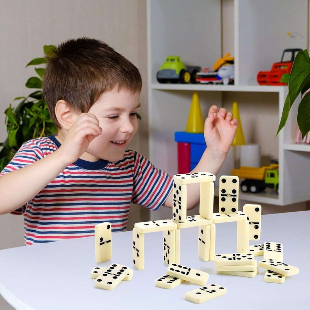 Dominoes Set for Adults, Professional Domino Tiles with Spinner, Double 6 in 2 Portable Wooden Case, 28 Tiles - Set of 56