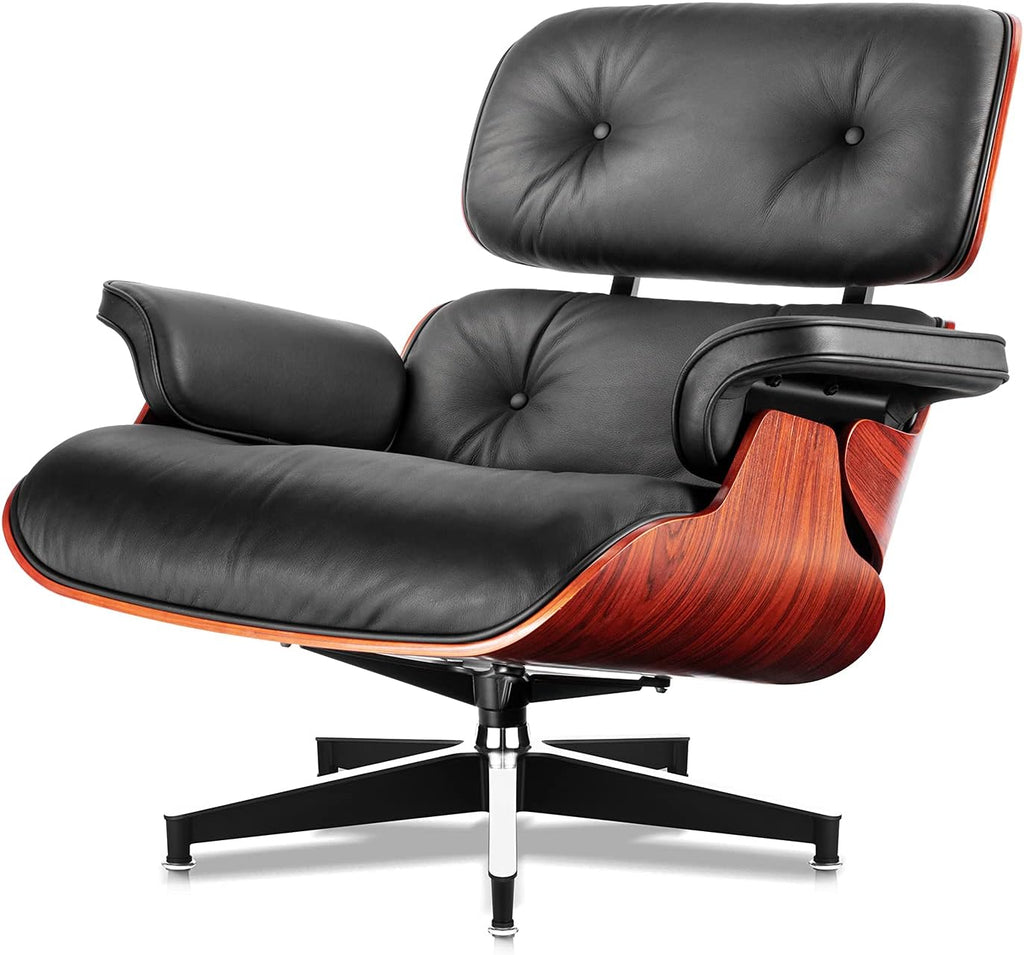 Mid Century Modern Top Grain Leather Chaise Lounge Chair & Ottoman