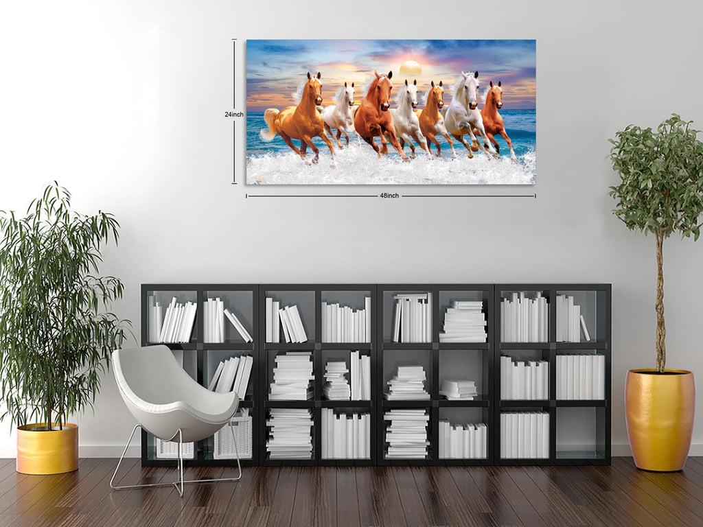 Wall Art Canvas Painting Horses Running Blue Sky 1 Piece Seven Horses in The Water Sunset Background Picture Poster