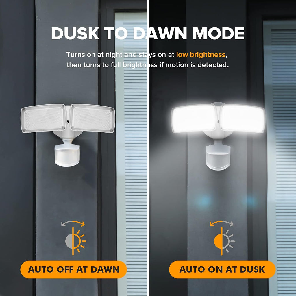 38W 3500 Lumen LED Motion Activated Integrated Dual-Head Floodlight Outdoor with Motion Sensor, 5000K Daylight, Dusk