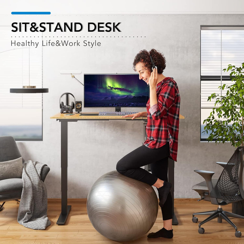 E6 Bamboo 3-Stage Dual Motor Electric Standing Desk 55 x 28 Sit Stand Up Desk, Holds 220 lbs, Adjustable Height w/