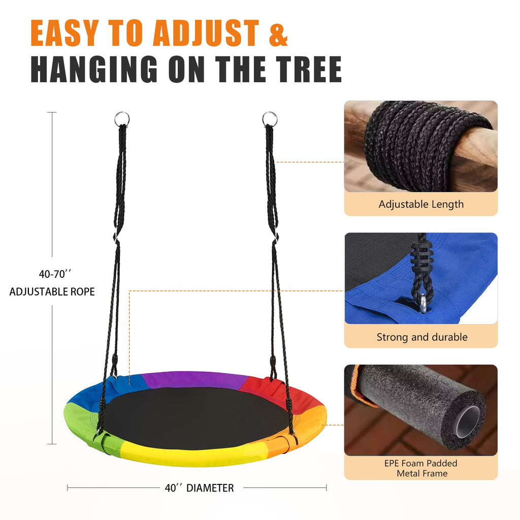 40 Inch Saucer Tree Swing for Kids Outdoor, Multicolor