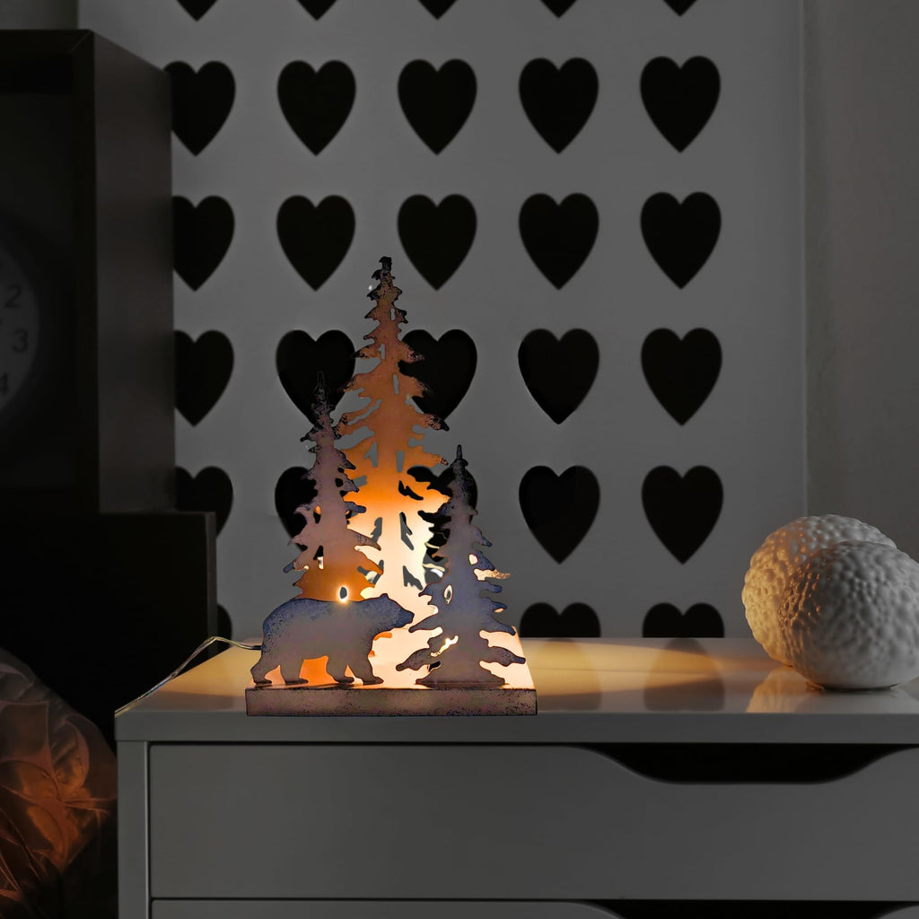 Metal Bear Silhouette Table Lamp - Forest-Inspired Night Light for Cabin, Lodge, and Woodland Décor