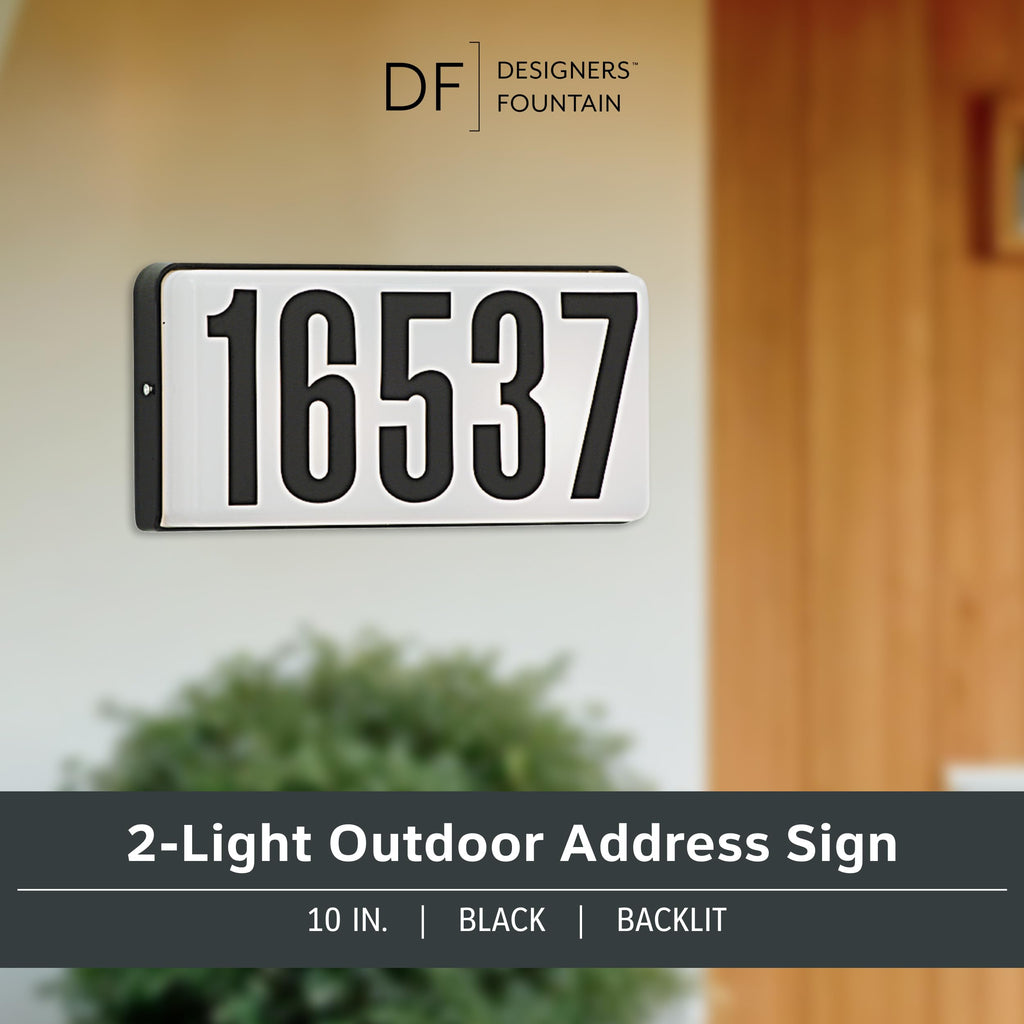 Lighted House Number Sign, 2-Light Outdoor Home Address Plaque, 10 Inch, Black