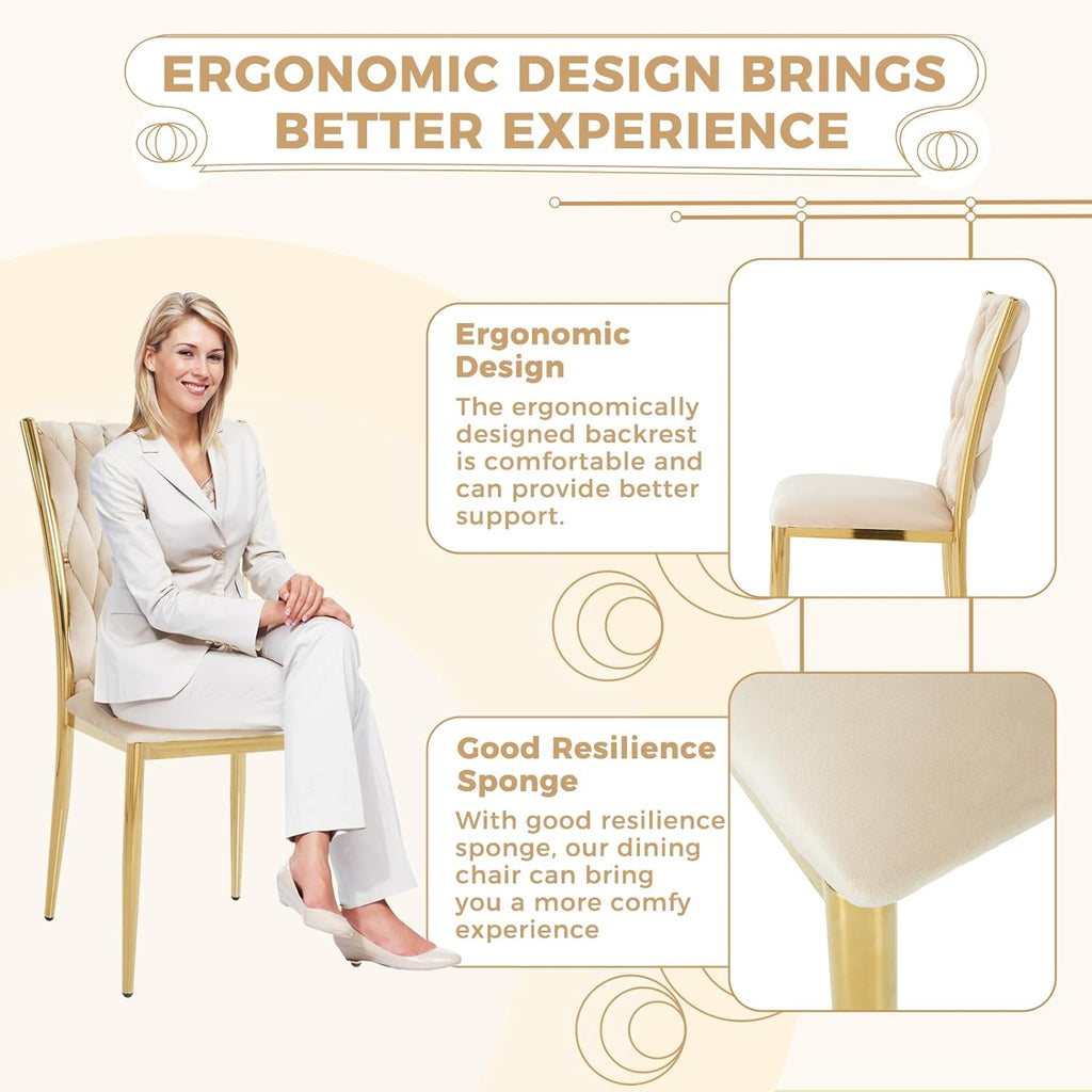 Velvet Dining Chairs Set of 6 with Gold Metal Legs, Modern Upholstered Kitchen Chairs