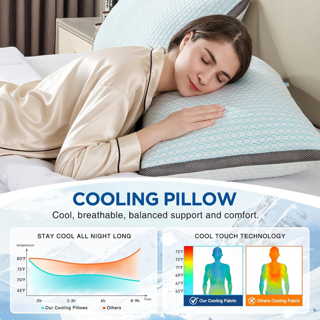 Cooling Pillows King Size Set of 2,Shredded Memory Foam Pillows | Bed Pillow for Hot Sleepers Adjustable Firm Pillow