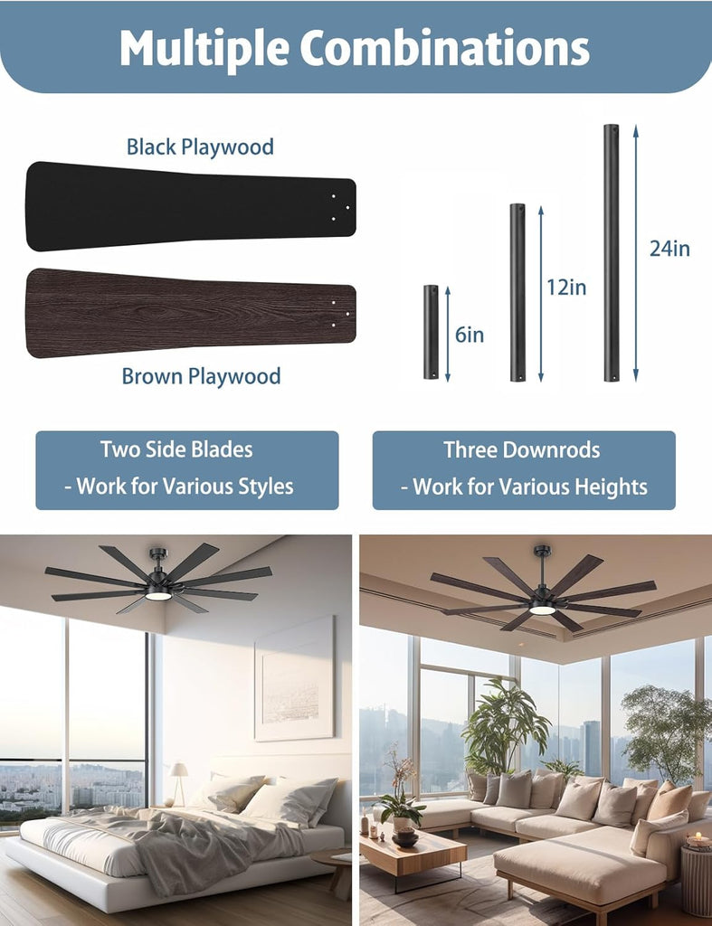 72" Ceiling Fan with LED Light and Remote - Brown and Black