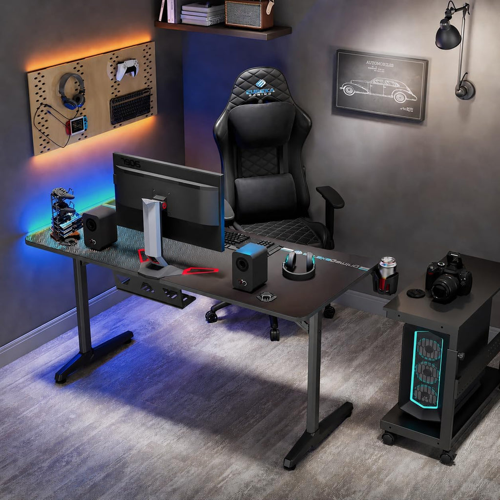 Gaming Desk 60" Home Office Computer Desk, New Polygon Legs Design, Captain Series (60 Inch, Black)
